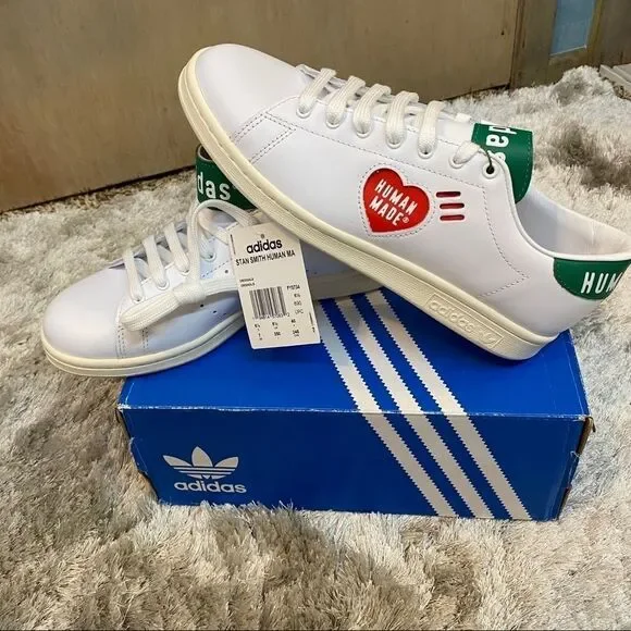 Pharrell Human Made X Adidas Stan Smith White Sneakers Red Heart NWT SZ Men 7 - Picture 2 of 16